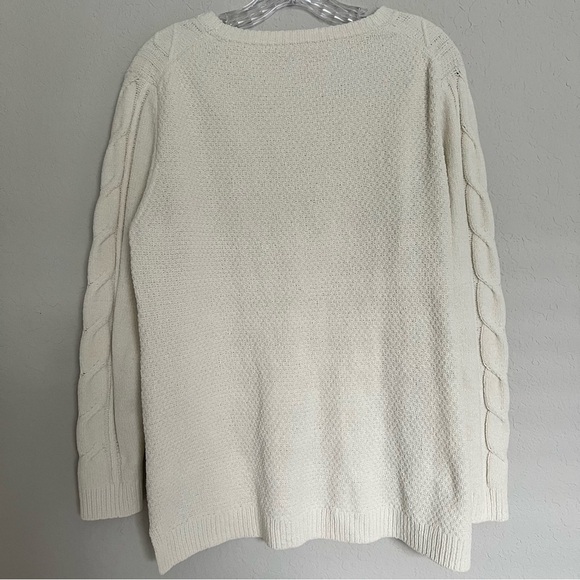 J.Jill White Chenille Cable Knit Sweater Size M Cozy Preppy Capsule - Picture 3 of 7